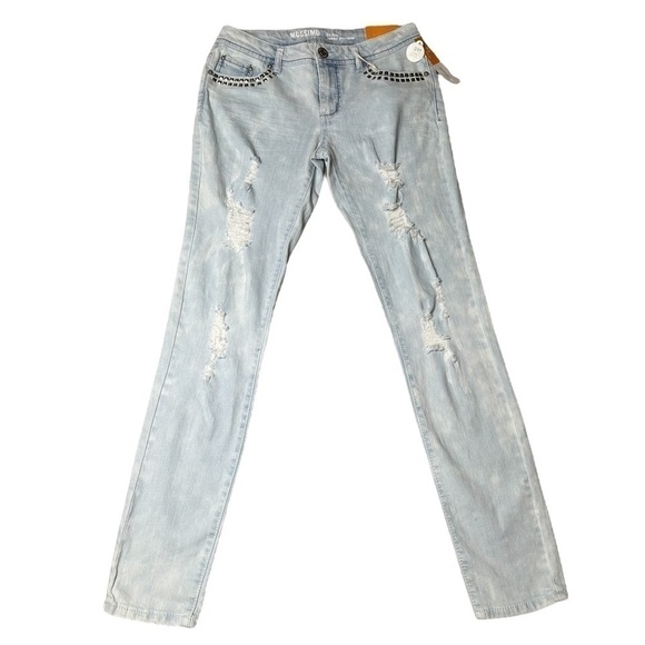 2/$30 Mossimo Supply Skinny Distressed Light Wash Studded Denim Jeans Size 7 - Picture 5 of 11